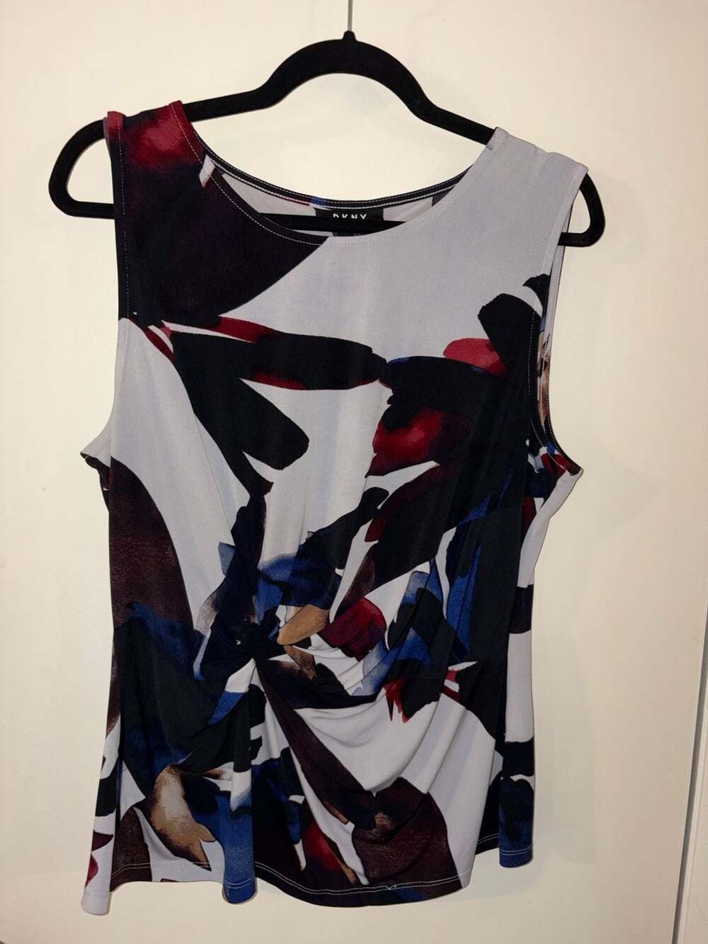 DKNY Floral Knotted Sleeveless Blouse Size XL